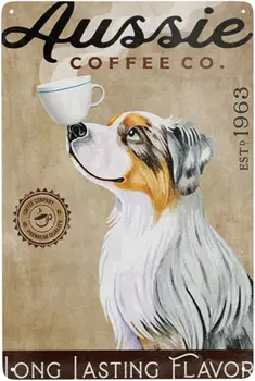 Металлический знак Aussie Dog Coffe Co. Долговечные ароматические знаки Винтажный жестяной знак Ретро знак Алюминиевые знаки для кухни дома