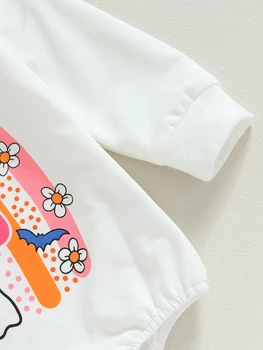 Милый детский костюм на Хэллоуин Комбинезон с тыквенным призраком Радужный цветок Летучая мышь Бу Дизайн - Очаровательный унисекс с длинным рукавом