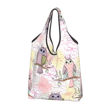 многоразовая сумка для покупок Lovely Owl Женская сумка-тоут Портативная мультяшная продуктовая сумка