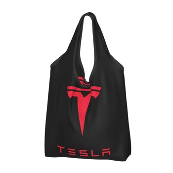 Многоразовые сумки для покупок с красным логотипом Tesla для продуктов Складные сумки для продуктов Моющиеся большие сумки-тоут