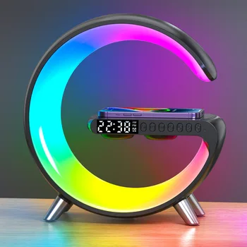 Многофункциональный ночник Часы Интеллектуальный звук 3 в 1 Будильник Настольная лампа Беспроводная зарядка Семицветный Bluetooth-динамик