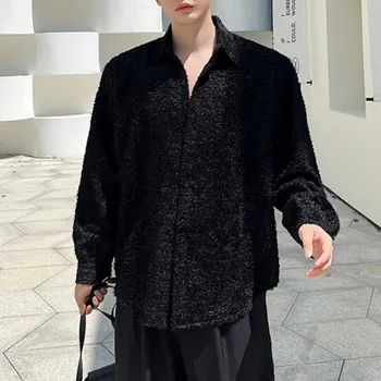Модная мужская рубашка с лацканом и длинным рукавом однотонная повседневная блузка уличная одежда 2023 корейский стильный премиум-класс свободные камисы