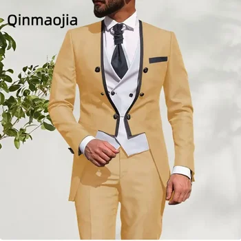Мужская одежда Мужские костюмы Свадьба Жених Смокинги Slim Fit Деловой повседневный костюм для мужчин 3 шт. (блейзер + жилет + брюки)Костюм