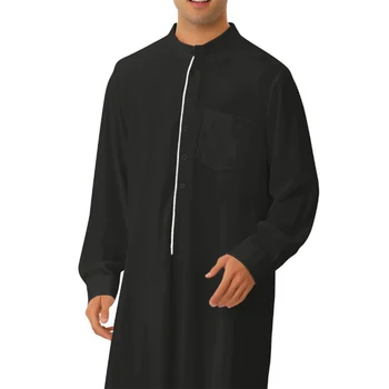 Мужская пуговица V-образным вырезом с длинным рукавом Макси-платье Полная длина Повседневный свободный халат-кафтан Свободный мусульманский халат-кафтан Ближний Восток Мужская одежда