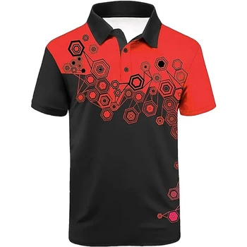  Мужская рубашка для гольфа Теннисная рубашка, синяя и черная геометрия Шаблон Мужская повседневная удобная на заказ рубашка с коротким рукавом,Мужская одежда