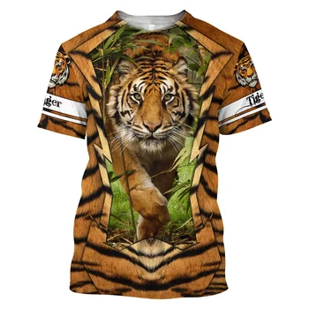 Мужская футболка 2023 Летний топ унисекс Продвинутый 3D-печать Шкура тигра Простой трикотаж Harajuku Повседневная гладкая вязка с коротким рукавом