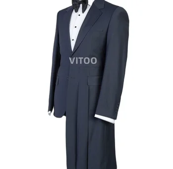 Мужские костюмы Slim Fit Long Blazer 2 шт. Темно-синий пиджак с брюками Деловая формальная мужская одежда для свадебных комплектов жениха