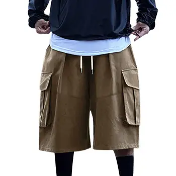 Мужские летние шорты Регулируемый шнурок Свободный Широкие штанины Хип-хоп Мульти-карман Глубокая промежность Уличная одежда Мужчины Летние укороченные брюки