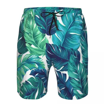 Мужские пляжные шорты для плавания Зеленые и синие банановые листья Серфинг Спортивные шорты Купальники