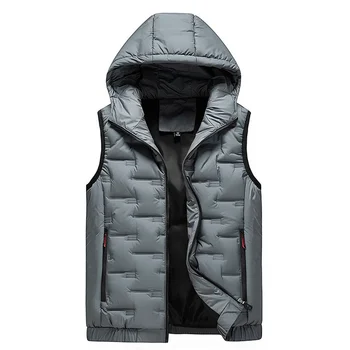 Мужской жилет с капюшоном, плиссированное однотонное пальто, ветрозащитная теплая куртка без рукавов, мужская жилетка, зимняя утолщенная парка, оверсайз 8XL