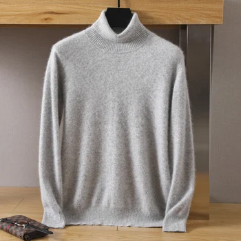  Мужской свитер из 100% чистого кашемира Mnk Пуловер с высокими лацканами Вязаный зимний новый пальто с длинным рукавом Удобный пуловер высокого класса.
