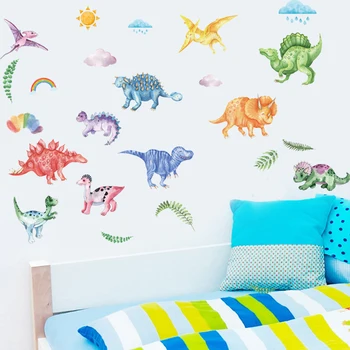 Мультяшный динозавр животное настенные наклейки для детских комнат спальня украшение дома 3d яркие наклейки на стены пвх фрески художественный плакат