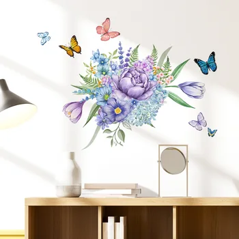 Наклейки на стену с растениями, цветами и бабочками - самоклеящиеся наклейки из ПВХ для украшения гостиной и комнаты, фоновый декор стен