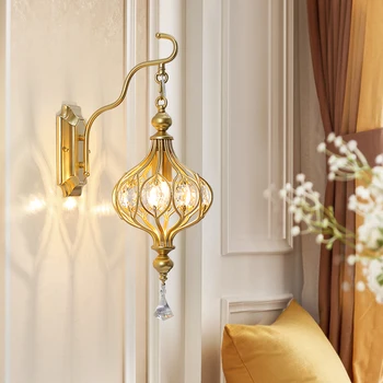Настенный светильник из золотой меди в стиле ретро для спальни, гостиной, прикроватного кабинета, современного украшения для дома, фонового светильника