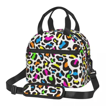  Неоновый леопардовый принт Термоизолированные сумки для обеда Женщины Красочная Кожа Животных Ланч Тотализатор для детей Школьное Хранение Bento Food Box
