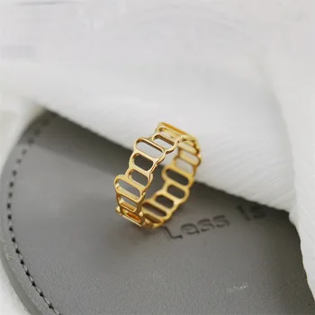  Неправильная геометрия Полое кольцо Нержавеющая сталь Стильный водонепроницаемый геометрический золотой цвет Модные классические ювелирные изделия Бижутерия для женщин
