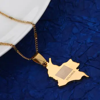 Нержавеющая сталь Золотой цвет Колумбия Карта Кулон Ожерелье Модная карта колумбийских ювелирных изделий