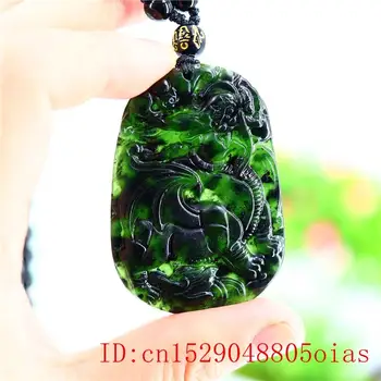 Нефритовый Дракон Кулон Ожерелье Подарки Черный Зеленый Натуральный Амулет Ювелирные Изделия Китайский Шарм Резная Мода
