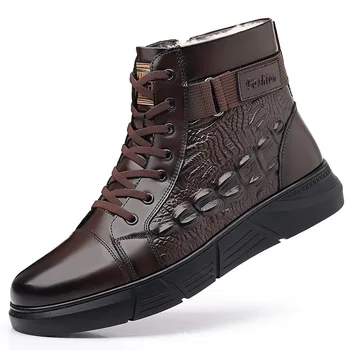 Новая зимняя роскошная мужская ботильоны, обувь, черно-коричневая молния с принтом крокодила, челси, натуральная кожа, классические сапоги, мужская обувь