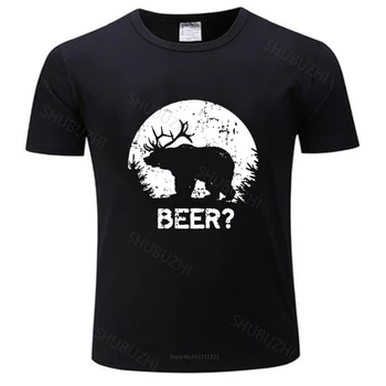 Новая футболка черные топы для мужчин Пиво Медведь Охотник на оленей Веселая футболка Охота Олень Медведь Пиво Подарок День рождения лето футболка