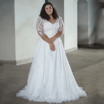 Новое свадебное платье 3/4 рукава для больших размеров свадебные аппликации с V-образным вырезом Бохо Шнуровка Платье невесты Пляж Vestidos De Novia Сделано на заказ