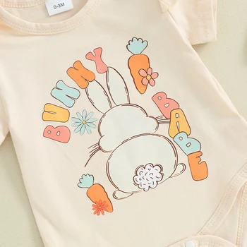  Новорожденные Девочки Пасхальные наряды Морковное боди Кролик Расклешенные брюки Повязка на голову 3 шт. Пасхальный комплект одежды