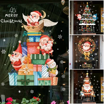 Новые рождественские украшения Наклейки на окна Подарки Санта-Клауса Счастливого Рождества Зеркало Наклейка Рождественская елка Окно Стекло Наклейка Новый год 2024