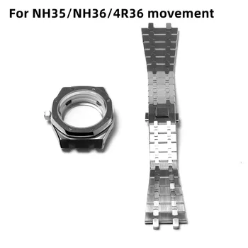 Новый корпус NH35 41 мм Чехол для часов из нержавеющей стали + ремешок для часов NH35 / NH36 / 4R36 Замена крышки часов Аксессуары