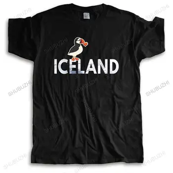 новый летний хлопковый мужской футболка мужчина футболка с о-образным вырезом Я люблю Исландию с Puffins модная футболка мужские повседневные топы евро размер мальчики подарки