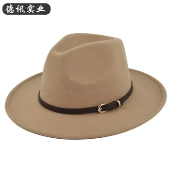 Новый ремень Fedora Шерстяная ковбойская черная шерстяная шапка в стиле ретро с плоским карнизом