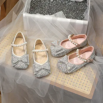 Новый роскошный дизайн принцессы обувь для девочек мода горный хрусталь лук производительность платье обувь дети малыш детская кожаная обувь 2A