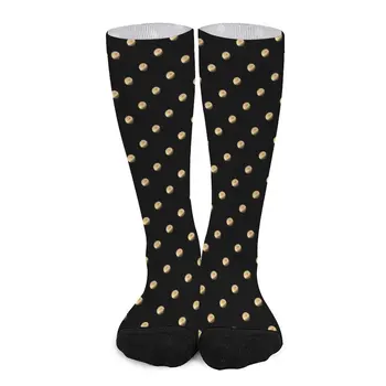 Носки в горошек Черный и золотой Смешные чулки Унисекс Дышащие носки для бега Зимний узор Противоскользящие носки