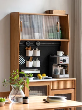 Обеденный боковой шкаф из массива дерева, небольшой шкаф для кофе и чая из вишневого дерева в японском стиле, боковой шкаф