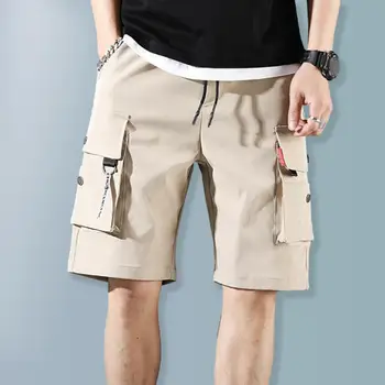 Однотонные короткие брюки свободного кроя Мужские мужские летние спортивные шорты-карго с эластичным поясом Несколько карманов широкий для A