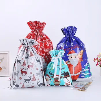 Оптовая продажа Санта Мешки Подарочный пакет Конфетный мешок Снежинка Хрустящая сумка Сумка на шнурке Счастливого Рождества Дома Decore Новый год 2021 Подарки