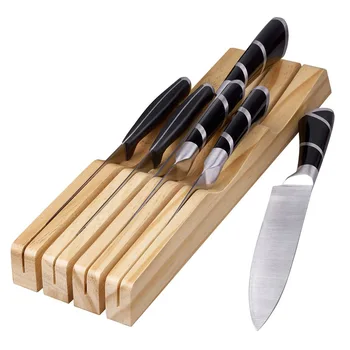 Органайзер для ножей в ящике Органайзер для ножей в деревянном ящике вмещает 5 длинных 6 коротких ножей Магазинные ножи с лезвиями, направленными вниз