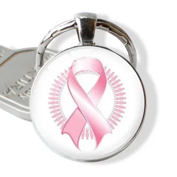 Осведомленность о раке молочной железы Розовая лента Брелок Кулон Время Камень Металлический Брелок Творческий Подарок