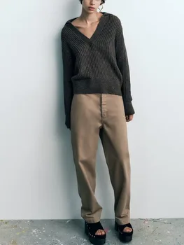 Осенняя новая женская одежда классическая элегантная свободная мода простой приталенный полый свитер POLO