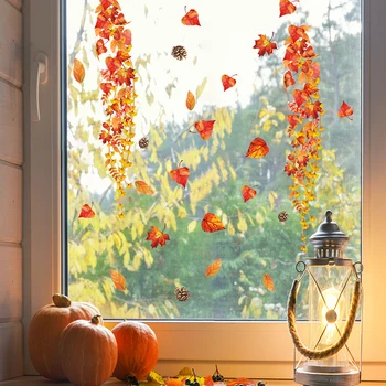 Осень Кленовые листья Наклейки на стены Висячие лозы Осенние желтые листья Оконное цепление для дома Товары для вечеринок Магазин Наклейки на стеклянную дверь