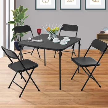 Основные опоры Набор из 5 столов и четырех стульев из смолы, черный