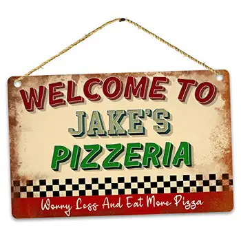 персонализированный винтажный название пиццерия, настенный плакат жестяная вывеска винтаж барбекю ресторан обеденный зал кафе магазин декор