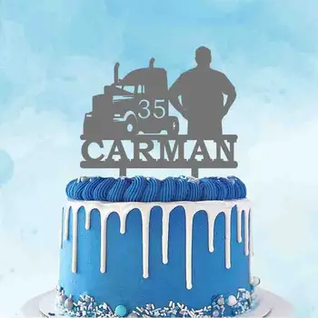 Персонализированный топпер для торта на день рождения дальнобойщика Пользовательское имя Возраст водителя и голова грузовика для дальнобойщика День рождения Украшение торта Топпер