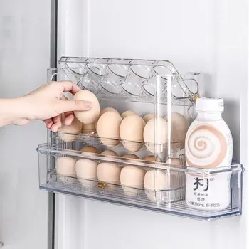 Пластиковый ящик для хранения яиц Держатель для яиц большой емкости для хранения свежести Компактный реверсивный кухонный аксессуар Холодильник