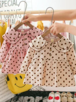 Платье для девочек в западном стиле с длинным рукавом осень 2022 г. Новый корейский стиль Baby Girl Dot Princess Girl Юбка для девочек Детские платья для девочек