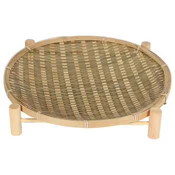  Плетеная бамбуковая корзина ручной работы Органайзер для еды и хлеба Кухня для хранения Декоративная круглая тарелка с кронштейном