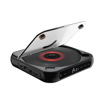 Портативный CD-плеер Bluetooth-динамик, светодиодный экран, стереоплеер, настенный музыкальный проигрыватель компакт-дисков с FM-радио-черный