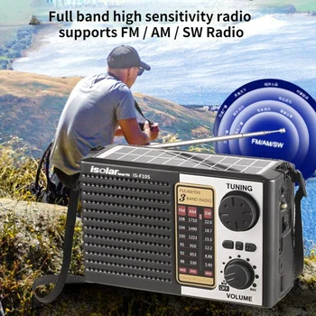 Портативный FM AM SW Radio Солнечное радио Аварийное полнодиапазонное высокочувствительное беспроводное Bluetooth-динамик Светодиодный фонарик MP3-плеер