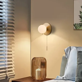 Постмодернистский минималистичный американский дизайнерский стеклянный круглый настенный светильник индивидуальность гостиная спальня коридор латунный настенный светильник