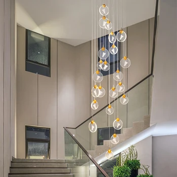 Постмодернистский свет роскошная хрустальная люстра вилла дуплекс здание простое двухэтажное винтовая лестница длинная люстра