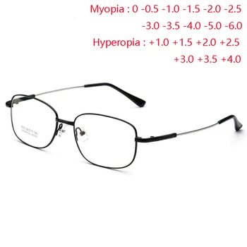 Рецепт 0 -0.5 -0.75 До -4.0 Полнокадровые очки с защитой от синих лучей Квадратные близорукие очки Мужчины Металлические пресбиопические очки Мужчина +0.5 До +4.0